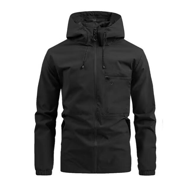 Осенняя мужская куртка повседневная с капюшоном однотонная многокарманная рабочая уличная штурмовая куртка L чёрный